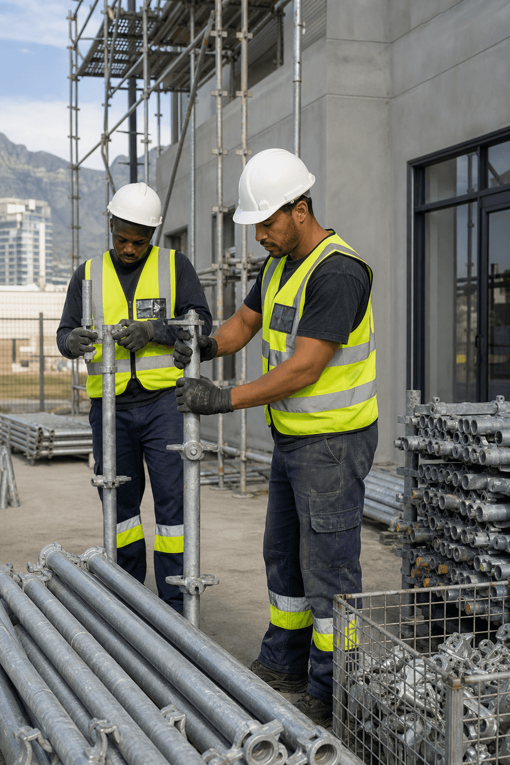Scaffold team preparing components for a Cape Town site
